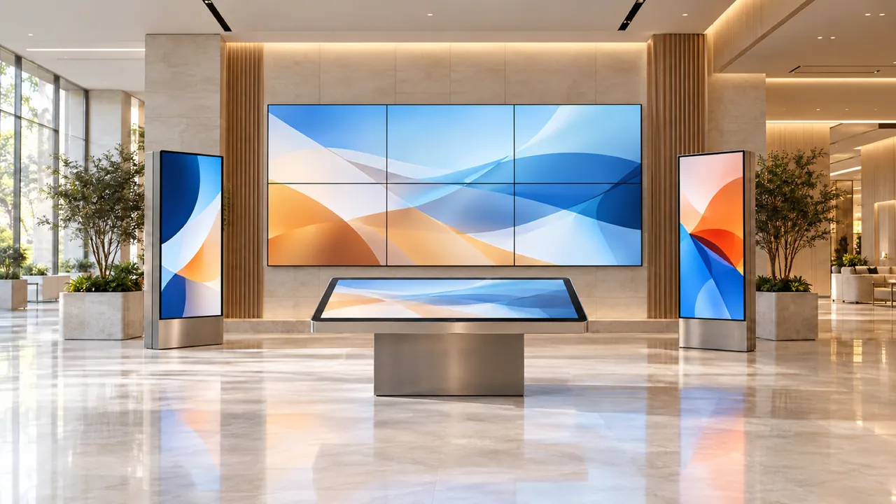 Lobide videowall, totem ekranlar ve dokunmatik masa (temsili görsel)