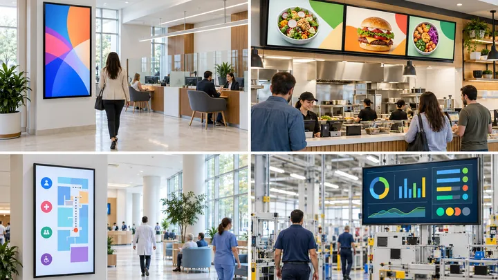 Banka, restoran, hastane ve fabrikada dijital ekranlar